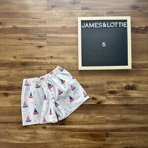 NEW James & Lottie Conrad Shorts White Blue Red Sailboats Cotton Preppy Classic